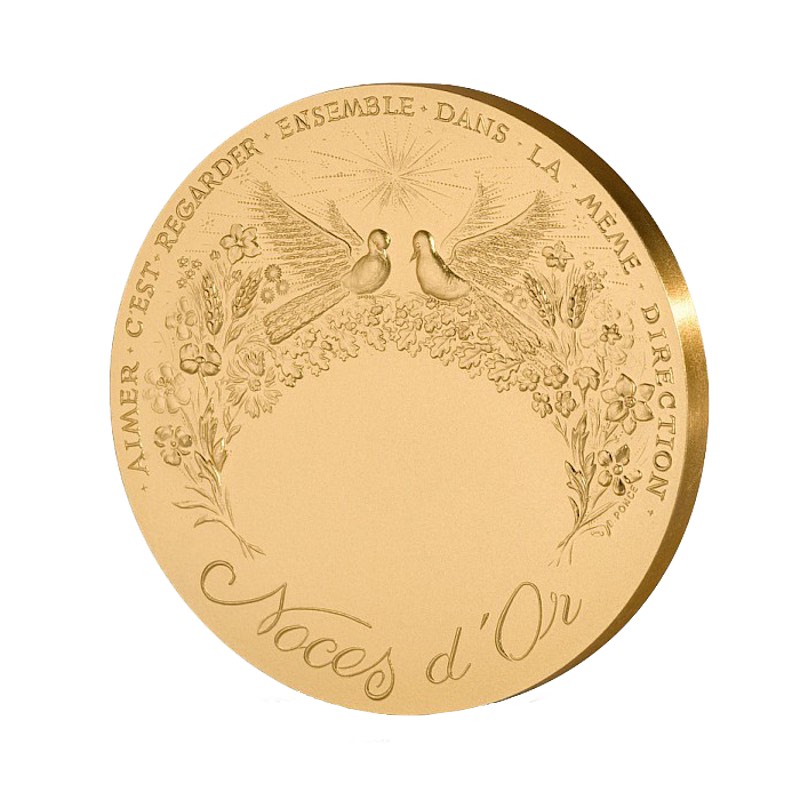 Médaille Noces d'or Bronze doré 50 ans de mariage